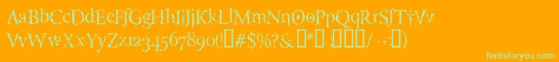 LuciferysPensionRomanHmtTt-Schriftart – Grüne Schriften auf orangefarbenem Hintergrund