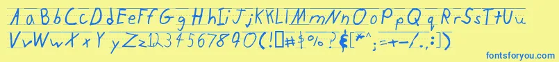 フォントKidtyperuled – 青い文字が黄色の背景にあります。