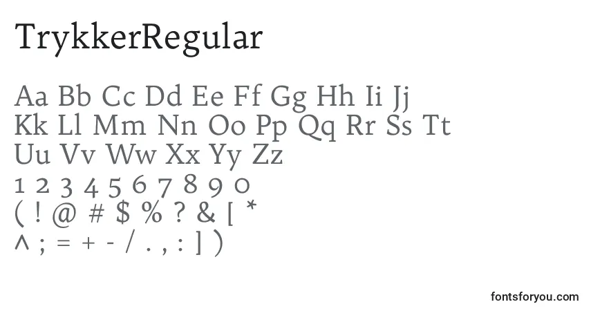 Schriftart TrykkerRegular – Alphabet, Zahlen, spezielle Symbole