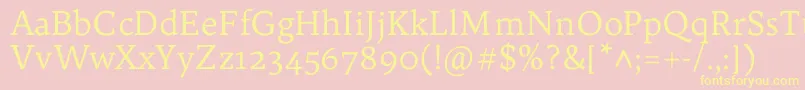 TrykkerRegular-fontti – keltaiset fontit vaaleanpunaisella taustalla