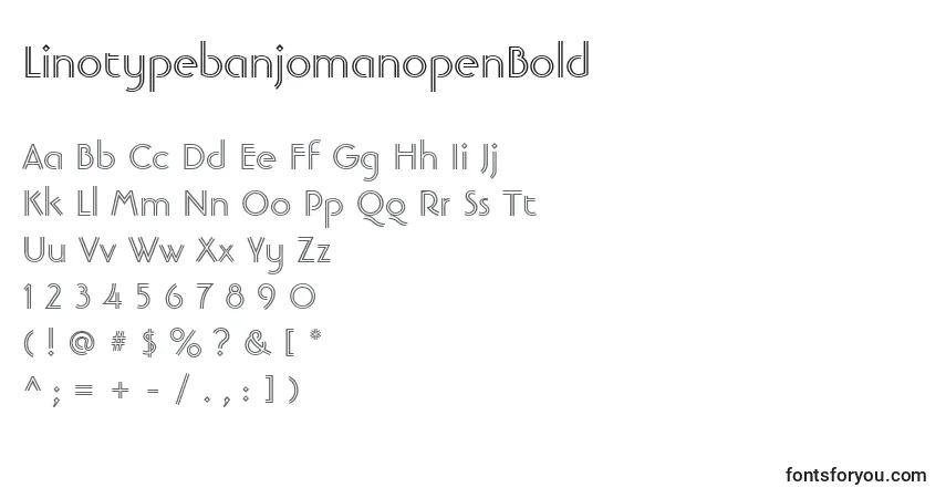 A fonte LinotypebanjomanopenBold – alfabeto, números, caracteres especiais