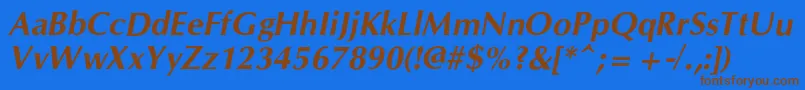 フォントCgOmegacBolditalic – 茶色の文字が青い背景にあります。