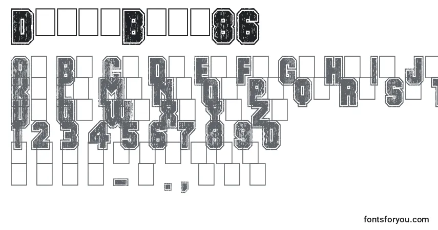 Czcionka DirtyBowl86 – alfabet, cyfry, specjalne znaki