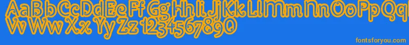 フォントPypats – オレンジ色の文字が青い背景にあります。