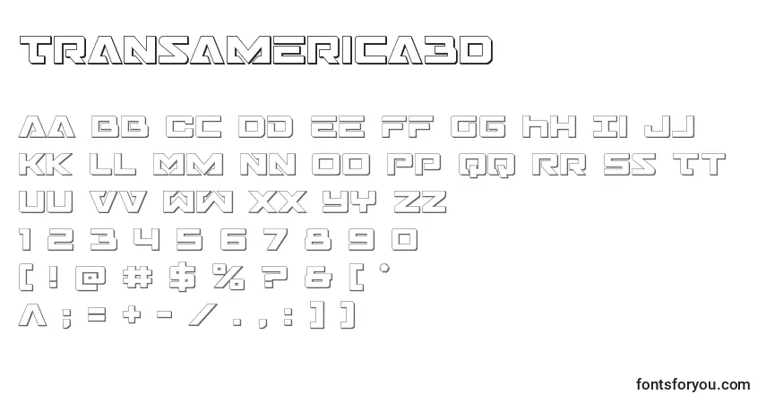 Czcionka Transamerica3D – alfabet, cyfry, specjalne znaki