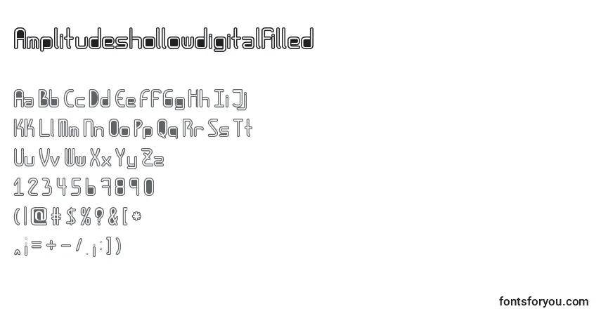 Czcionka Amplitudeshollowdigitalfilled – alfabet, cyfry, specjalne znaki