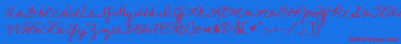 Youfoundme-Schriftart – Rote Schriften auf blauem Hintergrund