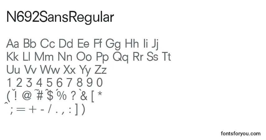 A fonte N692SansRegular – alfabeto, números, caracteres especiais