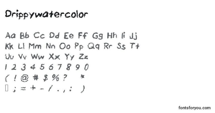 Czcionka Drippywatercolor – alfabet, cyfry, specjalne znaki