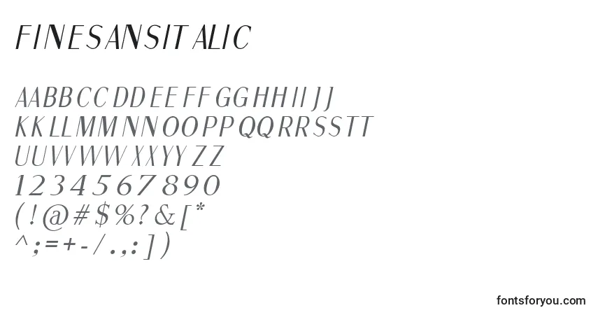 Шрифт FineSansItalic – алфавит, цифры, специальные символы