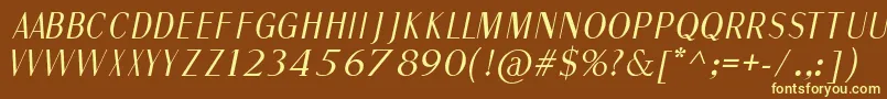 FineSansItalic-Schriftart – Gelbe Schriften auf braunem Hintergrund