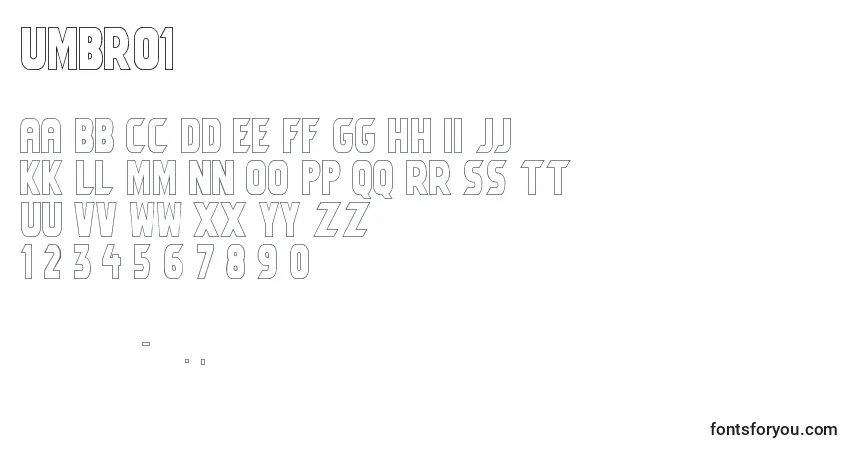 Czcionka Umbro1 – alfabet, cyfry, specjalne znaki