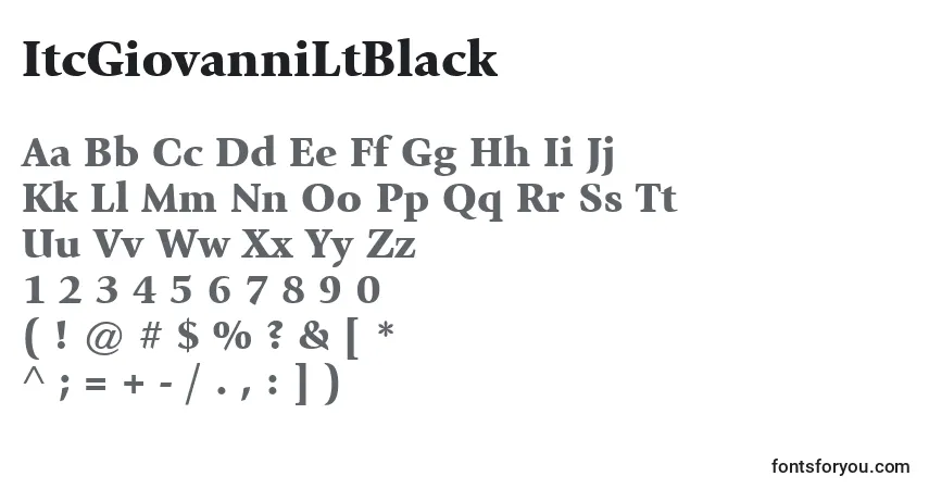 Czcionka ItcGiovanniLtBlack – alfabet, cyfry, specjalne znaki