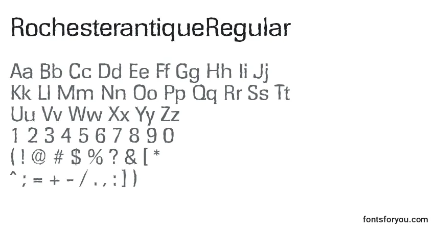 RochesterantiqueRegular-fontti – aakkoset, numerot, erikoismerkit