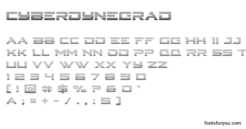 Schriftart Cyberdynegrad – Alphabet, Zahlen, spezielle Symbole