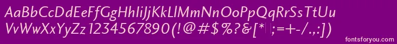 CharlotteSansBookItalicPlain Font – Pink Fonts on Purple Background