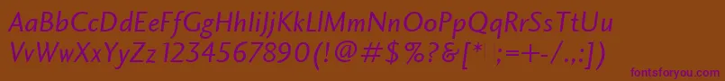 CharlotteSansBookItalicPlain Font – Purple Fonts on Brown Background
