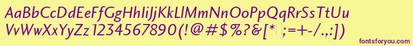 CharlotteSansBookItalicPlain Font – Purple Fonts on Yellow Background