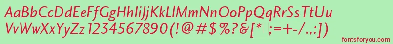 CharlotteSansBookItalicPlain Font – Red Fonts on Green Background