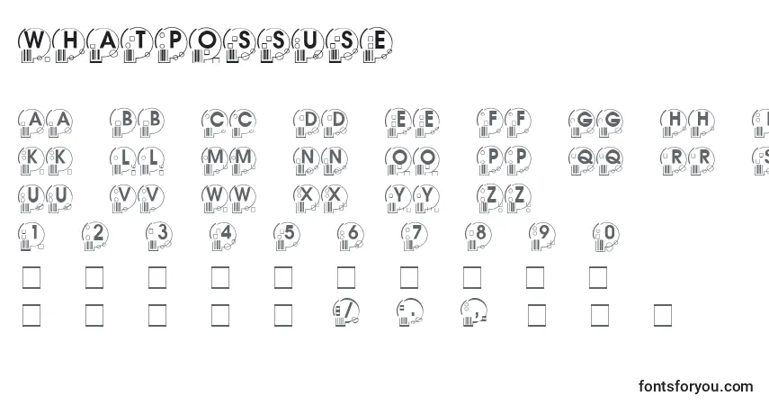 Czcionka Whatpossuse – alfabet, cyfry, specjalne znaki
