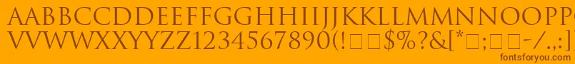 HeliosSsi-Schriftart – Braune Schriften auf orangefarbenem Hintergrund
