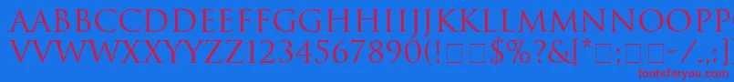HeliosSsi-Schriftart – Rote Schriften auf blauem Hintergrund