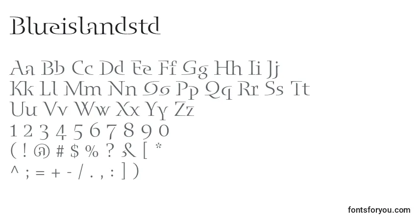 A fonte Blueislandstd – alfabeto, números, caracteres especiais