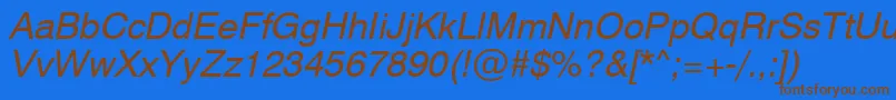 フォントSwiss721ObliqueSwa – 茶色の文字が青い背景にあります。