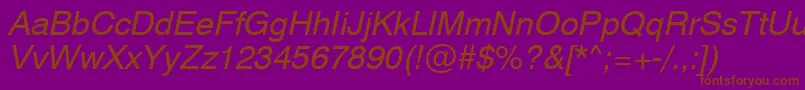 フォントSwiss721ObliqueSwa – 紫色の背景に茶色のフォント