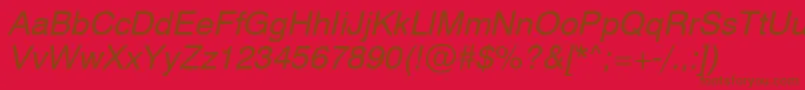 Swiss721ObliqueSwa-fontti – ruskeat fontit punaisella taustalla