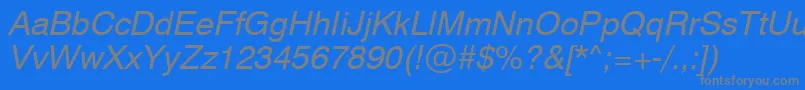 Swiss721ObliqueSwa-fontti – harmaat kirjasimet sinisellä taustalla