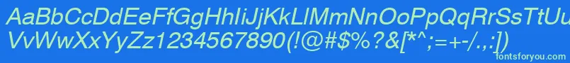 Swiss721ObliqueSwa Font – Green Fonts on Blue Background