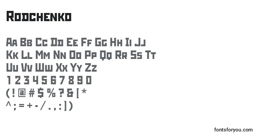 Schriftart Rodchenko – Alphabet, Zahlen, spezielle Symbole