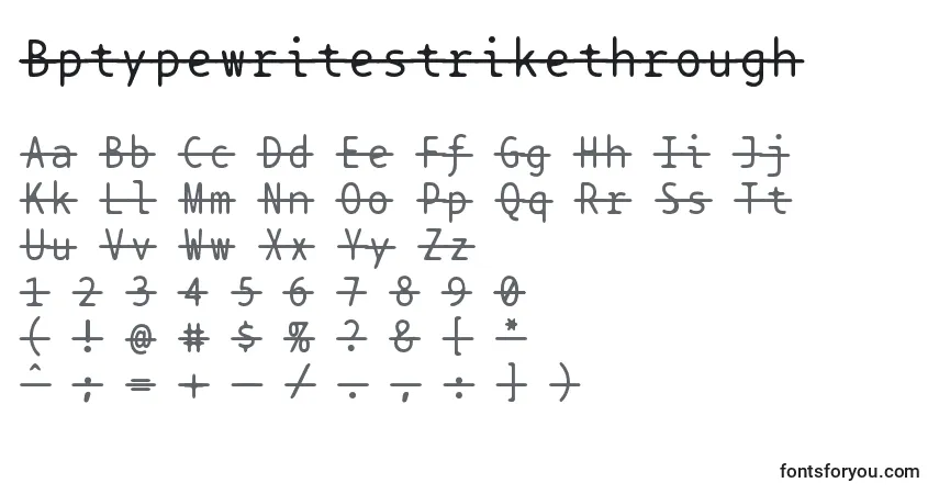 Czcionka Bptypewritestrikethrough – alfabet, cyfry, specjalne znaki