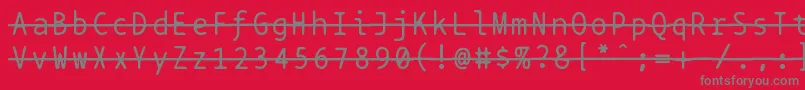 Fonte Bptypewritestrikethrough – fontes cinzas em um fundo vermelho
