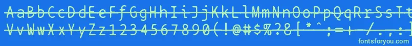 Czcionka Bptypewritestrikethrough – zielone czcionki na niebieskim tle