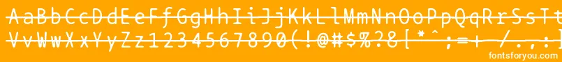 Bptypewritestrikethrough-Schriftart – Weiße Schriften auf orangefarbenem Hintergrund