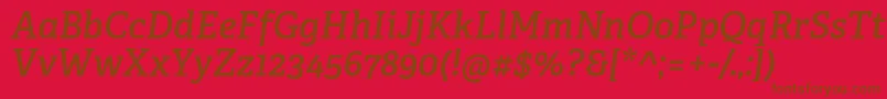 AdelleCyrillicSemiboldItalic-Schriftart – Braune Schriften auf rotem Hintergrund