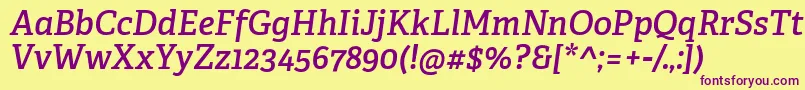 AdelleCyrillicSemiboldItalic Font – Purple Fonts on Yellow Background