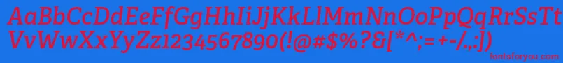 AdelleCyrillicSemiboldItalic Font – Red Fonts on Blue Background