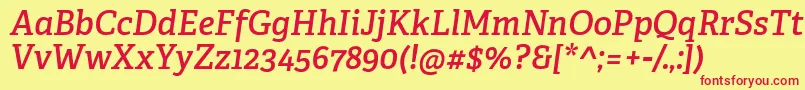 AdelleCyrillicSemiboldItalic Font – Red Fonts on Yellow Background