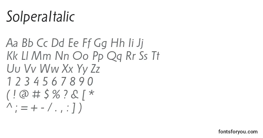 Czcionka SolperaItalic – alfabet, cyfry, specjalne znaki