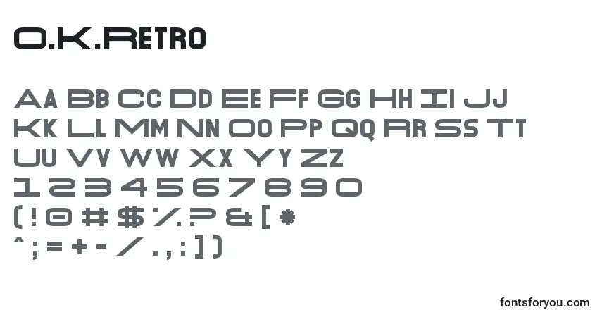 O.K.Retro-fontti – aakkoset, numerot, erikoismerkit