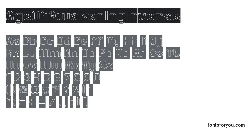 Czcionka AgeOfAwakeningInverse – alfabet, cyfry, specjalne znaki