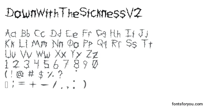Czcionka DownWithTheSicknessV2 – alfabet, cyfry, specjalne znaki
