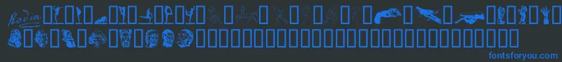 P22RodinExtras Font – Blue Fonts on Black Background