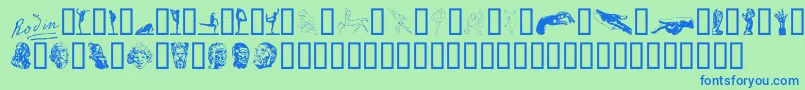 P22RodinExtras Font – Blue Fonts on Green Background
