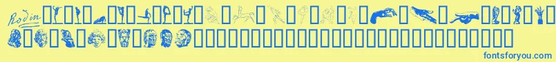 フォントP22RodinExtras – 青い文字が黄色の背景にあります。