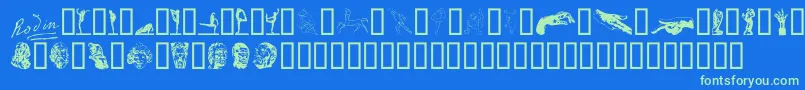 P22RodinExtras Font – Green Fonts on Blue Background