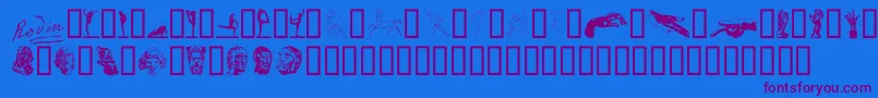P22RodinExtras-Schriftart – Violette Schriften auf blauem Hintergrund